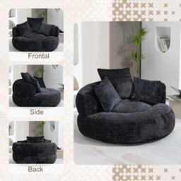Luxurious Bean Bag Chair with 3 Pillows, Memory Foam Filling, Chenille Fabric, Lazy Sofa with High Back Design, 108L x 108W x 52H cm, Black - Aosom UK - thumbnail 7