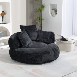 Luxurious Bean Bag Chair with 3 Pillows, Memory Foam Filling, Chenille Fabric, Lazy Sofa with High Back Design, 108L x 108W x 52H cm, Black - Aosom UK - thumbnail 1