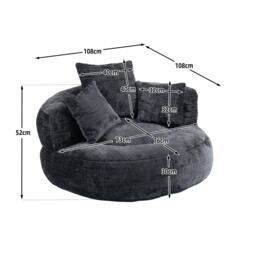 Luxurious Bean Bag Chair with 3 Pillows, Memory Foam Filling, Chenille Fabric, Lazy Sofa with High Back Design, 108L x 108W x 52H cm, Black - Aosom UK - thumbnail 3