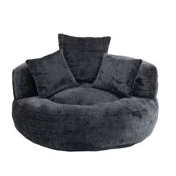 Luxurious Bean Bag Chair with 3 Pillows, Memory Foam Filling, Chenille Fabric, Lazy Sofa with High Back Design, 108L x 108W x 52H cm, Black - Aosom UK - thumbnail 2
