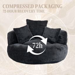 Luxurious Bean Bag Chair with 3 Pillows, Memory Foam Filling, Chenille Fabric, Lazy Sofa with High Back Design, 108L x 108W x 52H cm, Black - Aosom UK - thumbnail 5