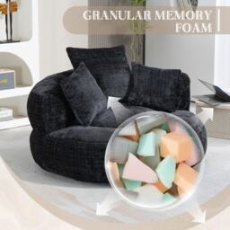 Luxurious Bean Bag Chair with 3 Pillows, Memory Foam Filling, Chenille Fabric, Lazy Sofa with High Back Design, 108L x 108W x 52H cm, Black - Aosom UK - thumbnail 4