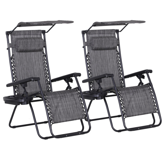 Outsunny 2 Piece Foldable Reclining Garden Chair with Headrest, Zero Gravity Deck Sun Lounger Seat Chair w/ Footrest, Armrest, Cup Holder - Aosom UK - image 1