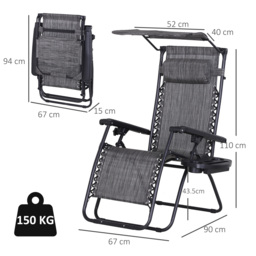 Outsunny 2 Piece Foldable Reclining Garden Chair with Headrest, Zero Gravity Deck Sun Lounger Seat Chair w/ Footrest, Armrest, Cup Holder - Aosom UK - thumbnail 3