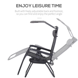 Outsunny 2 Piece Foldable Reclining Garden Chair with Headrest, Zero Gravity Deck Sun Lounger Seat Chair w/ Footrest, Armrest, Cup Holder - Aosom UK - thumbnail 7