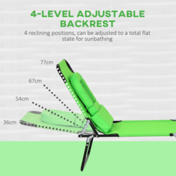 Outsunny Foldable Sun Lounger Duo, Adjustable 4-Level Backrest, Comfort Pillow & Reading Slot, Easy Storage, Vibrant Green - Aosom UK - thumbnail 4