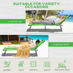 Outsunny Foldable Sun Lounger Duo, Adjustable 4-Level Backrest, Comfort Pillow & Reading Slot, Easy Storage, Vibrant Green - Aosom UK - thumbnail 5
