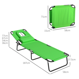 Outsunny Foldable Sun Lounger Duo, Adjustable 4-Level Backrest, Comfort Pillow & Reading Slot, Easy Storage, Vibrant Green - Aosom UK - thumbnail 3