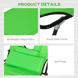 Outsunny Foldable Sun Lounger Duo, Adjustable 4-Level Backrest, Comfort Pillow & Reading Slot, Easy Storage, Vibrant Green - Aosom UK - thumbnail 6