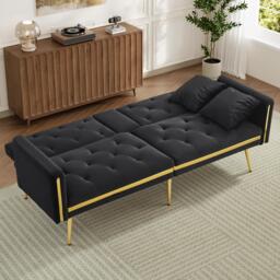 Two-Seater Convertible Sofa Bed with  Adjustable Backrest, Space-Saving Sleeper Sofa with High-Density Foam, 174L x 76W x 71.5H cm, Black - Aosom UK - thumbnail 9