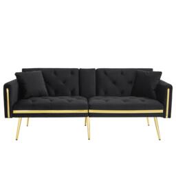 Two-Seater Convertible Sofa Bed with  Adjustable Backrest, Space-Saving Sleeper Sofa with High-Density Foam, 174L x 76W x 71.5H cm, Black - Aosom UK - thumbnail 2