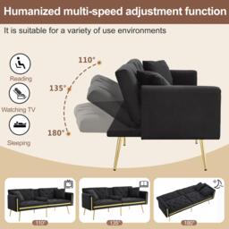 Two-Seater Convertible Sofa Bed with  Adjustable Backrest, Space-Saving Sleeper Sofa with High-Density Foam, 174L x 76W x 71.5H cm, Black - Aosom UK - thumbnail 5