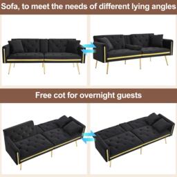 Two-Seater Convertible Sofa Bed with  Adjustable Backrest, Space-Saving Sleeper Sofa with High-Density Foam, 174L x 76W x 71.5H cm, Black - Aosom UK - thumbnail 4