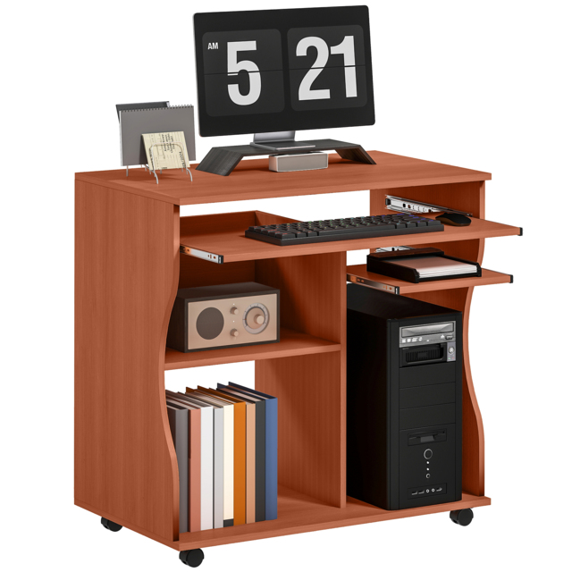 HOMCOM Computer Desk on Wheels, Movable Workstation with Sliding Keyboard Tray, Storage Shelves, 80x48x76cm - Aosom UK - image 1