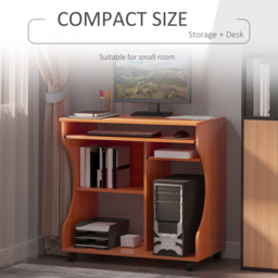 HOMCOM Computer Desk on Wheels, Movable Workstation with Sliding Keyboard Tray, Storage Shelves, 80x48x76cm - Aosom UK - thumbnail 6