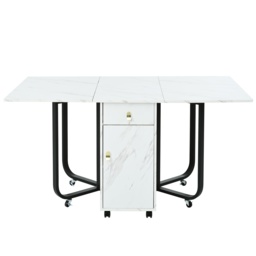 Folding Dining Table with Drawers and Storage Space, Moeden Extension Table with 3 Folding Modes for Dinning Room - Aosom UK - thumbnail 2