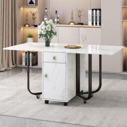 Folding Dining Table with Drawers and Storage Space, Moeden Extension Table with 3 Folding Modes for Dinning Room - Aosom UK - thumbnail 9