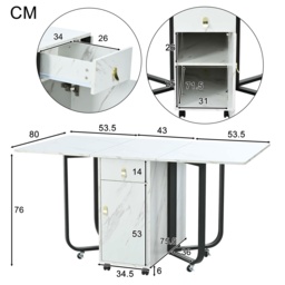 Folding Dining Table with Drawers and Storage Space, Moeden Extension Table with 3 Folding Modes for Dinning Room - Aosom UK - thumbnail 3