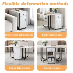Folding Dining Table with Drawers and Storage Space, Moeden Extension Table with 3 Folding Modes for Dinning Room - Aosom UK - thumbnail 4