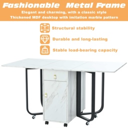 Folding Dining Table with Drawers and Storage Space, Moeden Extension Table with 3 Folding Modes for Dinning Room - Aosom UK - thumbnail 5