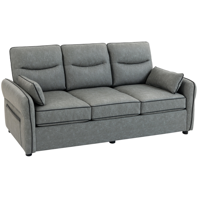 HOMCOM 3 Seater Sofa, Faux Leather Couch - Grey - image 1