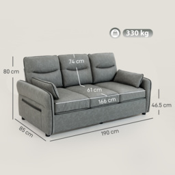 HOMCOM 3 Seater Sofa, Faux Leather Couch - Grey - thumbnail 4