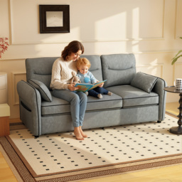HOMCOM 3 Seater Sofa, Faux Leather Couch - Grey - thumbnail 3