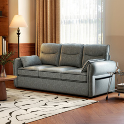 HOMCOM 3 Seater Sofa, Faux Leather Couch - Grey - thumbnail 2