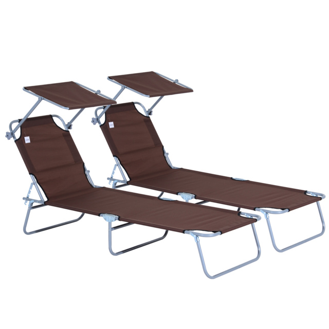 Outsunny Canopied Sunloungers: Adjustable Mesh Recliners for Patio Relaxation, Umber Hue, Pair - image 1