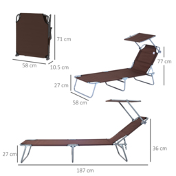 Outsunny Canopied Sunloungers: Adjustable Mesh Recliners for Patio Relaxation, Umber Hue, Pair - thumbnail 3