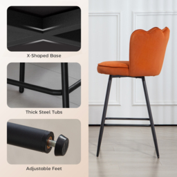 HOMCOM Set of Two Velvet-Feel Lotus Bar Stools - Orange - thumbnail 6