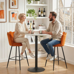 HOMCOM Set of Two Velvet-Feel Lotus Bar Stools - Orange - thumbnail 8