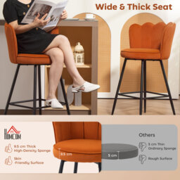 HOMCOM Set of Two Velvet-Feel Lotus Bar Stools - Orange - thumbnail 4
