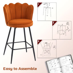 HOMCOM Set of Two Velvet-Feel Lotus Bar Stools - Orange - thumbnail 7