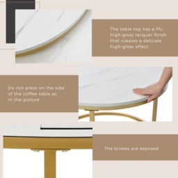 Round Nesting Coffee Tables with Drawer, Set of 2 with Storage, Gold Metal Frame and Marble Pattern Top for Living Room and Office, White - Aosom UK - thumbnail 5