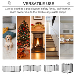 PawHut Stair Gate Dog Pens Pet PlayPen 5-Panel Freestanding Fireplace Christmas Tree Metal Fence Stair Barrier Room Divider w/ Door - Aosom UK - thumbnail 4