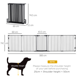 PawHut Stair Gate Dog Pens Pet PlayPen 5-Panel Freestanding Fireplace Christmas Tree Metal Fence Stair Barrier Room Divider w/ Door - Aosom UK - thumbnail 3