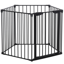 PawHut Stair Gate Dog Pens Pet PlayPen 5-Panel Freestanding Fireplace Christmas Tree Metal Fence Stair Barrier Room Divider w/ Door - Aosom UK - thumbnail 8