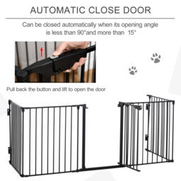 PawHut Stair Gate Dog Pens Pet PlayPen 5-Panel Freestanding Fireplace Christmas Tree Metal Fence Stair Barrier Room Divider w/ Door - Aosom UK - thumbnail 6