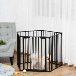PawHut Stair Gate Dog Pens Pet PlayPen 5-Panel Freestanding Fireplace Christmas Tree Metal Fence Stair Barrier Room Divider w/ Door - Aosom UK - thumbnail 2
