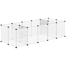 PawHut Small Pet Playpen: DIY 18-Panel Portable Metal Wire Cage for Guinea Pigs & Hedgehogs, 175x70x45cm, White - Aosom UK - thumbnail 1