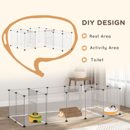 PawHut Small Pet Playpen: DIY 18-Panel Portable Metal Wire Cage for Guinea Pigs & Hedgehogs, 175x70x45cm, White - Aosom UK - thumbnail 5
