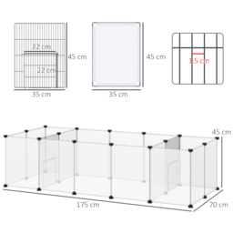 PawHut Small Pet Playpen: DIY 18-Panel Portable Metal Wire Cage for Guinea Pigs & Hedgehogs, 175x70x45cm, White - Aosom UK - thumbnail 3
