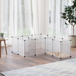 PawHut Small Pet Playpen: DIY 18-Panel Portable Metal Wire Cage for Guinea Pigs & Hedgehogs, 175x70x45cm, White - Aosom UK - thumbnail 2