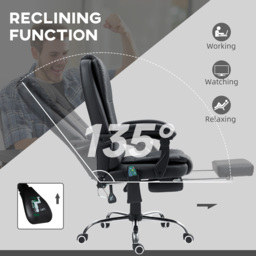 Vinsetto Heated Office Chair, 6-Point Vibration Massage, High-Back Ergonomic Recliner with Adjustable Swivel & Footrest, Black - Aosom UK - thumbnail 5