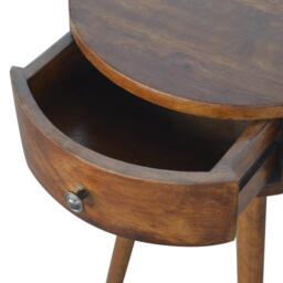 Solid Wood Nordic Circular Bedside Table with Natural Grain and Drawer, Handcrafted Desk with Easy Assembly, 40L x 40W x 56H cm, Brown - Aosom UK - thumbnail 4