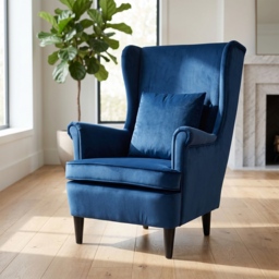 HOMCOM Modern Accent Chair with High Backrest and Pillow, Velvet-Feel Fabric Reading Chair with Solid Wood Legs, Blue - thumbnail 7