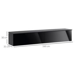 "HOMCOM Floating TV Unit Stand for TVs up to 70"" with High Gloss Effect, Wall Mounted Media Console with Storage Cupboards, Grey and Black" - thumbnail 3