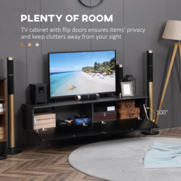 "HOMCOM Floating TV Unit Stand for TVs up to 70"" with High Gloss Effect, Wall Mounted Media Console with Storage Cupboards, Grey and Black" - thumbnail 5