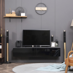 "HOMCOM Floating TV Unit Stand for TVs up to 70"" with High Gloss Effect, Wall Mounted Media Console with Storage Cupboards, Grey and Black" - thumbnail 7